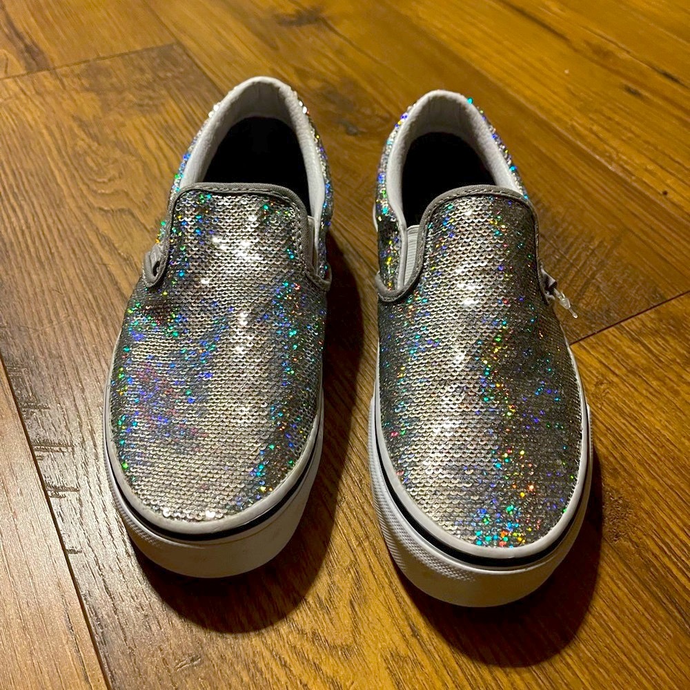 VANS brand low top slides womens 6 silver sequins. Never worn!